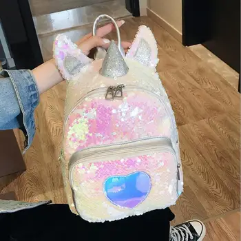 

Gold Silver Sequins Unicorn Backpack Fashion Glitter School Book Bag Girls Cute Hologram Laser PU Leather Travel Mochila