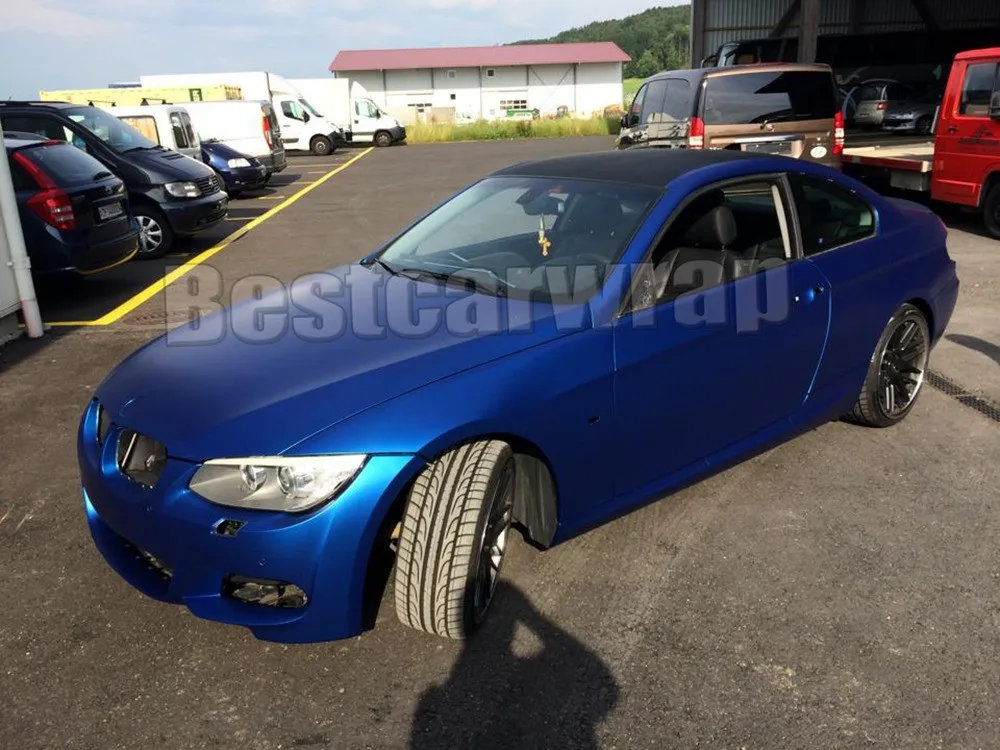 deep blue matte chrome metallic vehicle wrapping Film foil car graphics styling Tuning Vinyl sheets satin chrome Film APA  VIVID 3m (2)