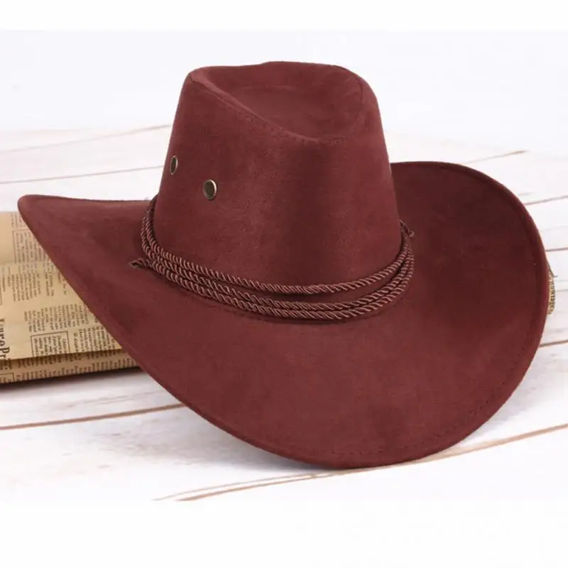 7 цветов унисекс модная широкая ковбойская шляпа в западном стиле Повседневная шляпа от солнца из искусственной кожи#1016 - Цвет: Coffee