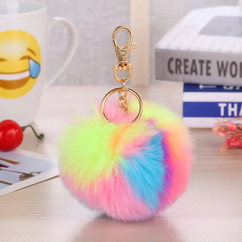 

Multicolor Fluffy Fur Pompom Balls Keychain Car Handbag Pendant for Women Faux Fur Pompom Key Chain Keyring Gifts for Friends
