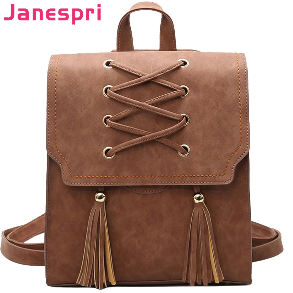 JANESPRI новый дизайн женский рюкзак с кисточками из искусственной кожи для девочек