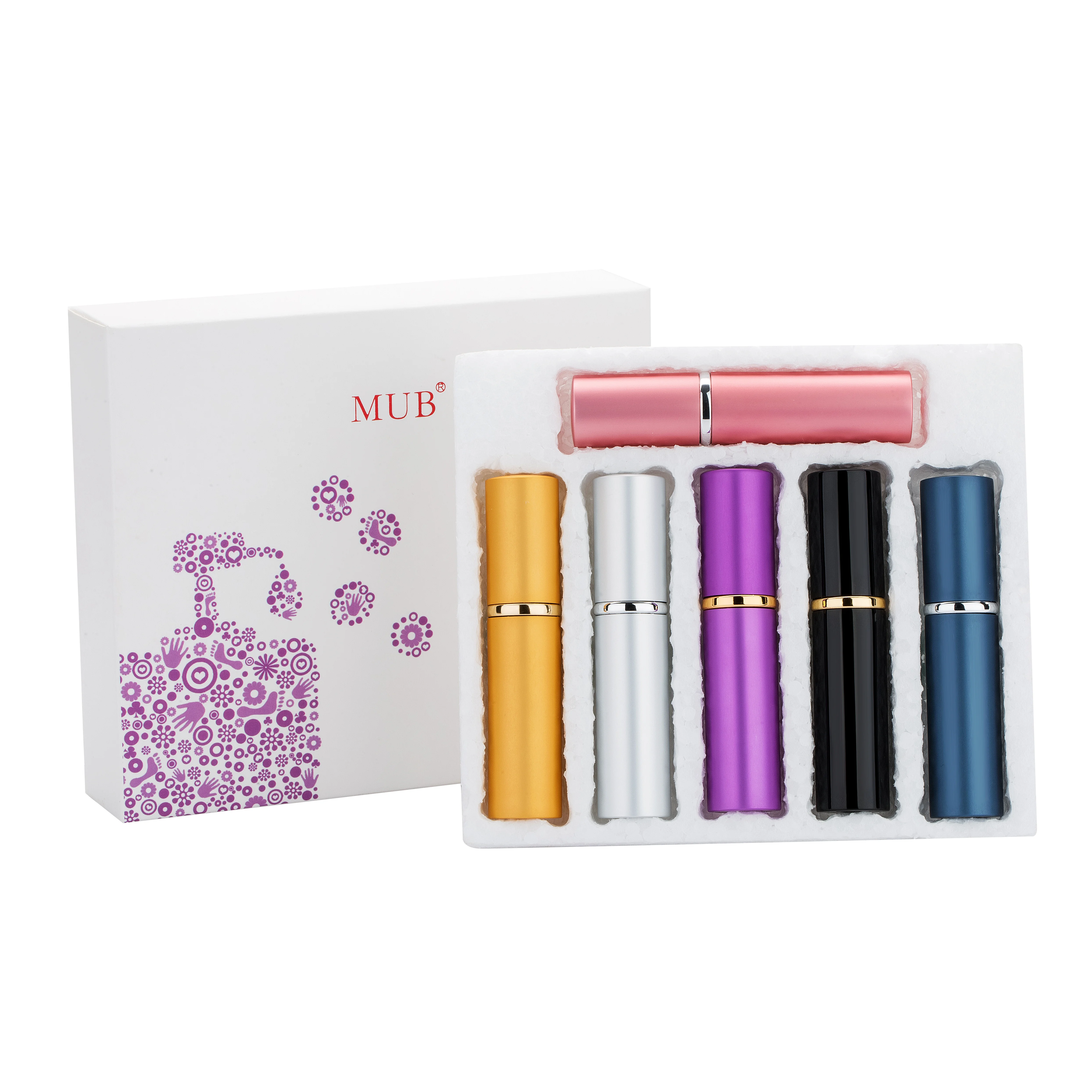 

MUB - 5ml 6 Pcs Portable Mini Refillable Perfume Bottle Traveler Aluminum Spray Atomizer Empty Perfume Bottle With Box