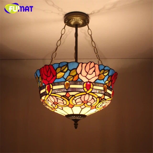 Fumat Stained Gl Pendant Light Antique Rose Shade Fumat Stained Gl Pendant Light Antique Rose Shade Suspension Lights Living Room Baroque Kitchen Fixtures