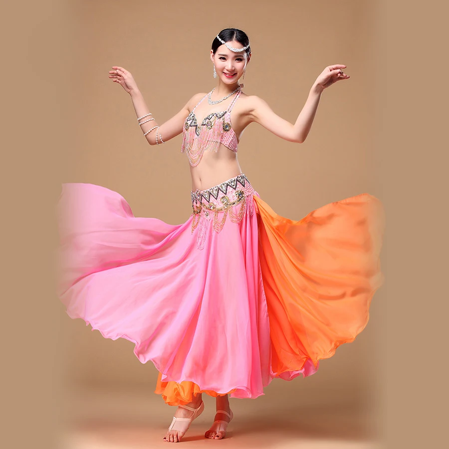 

2018 Performance Belly Dance Costume 3 Pcs Bra&belt&skirt 32b/c 34b/c 38b/c 4 Colours