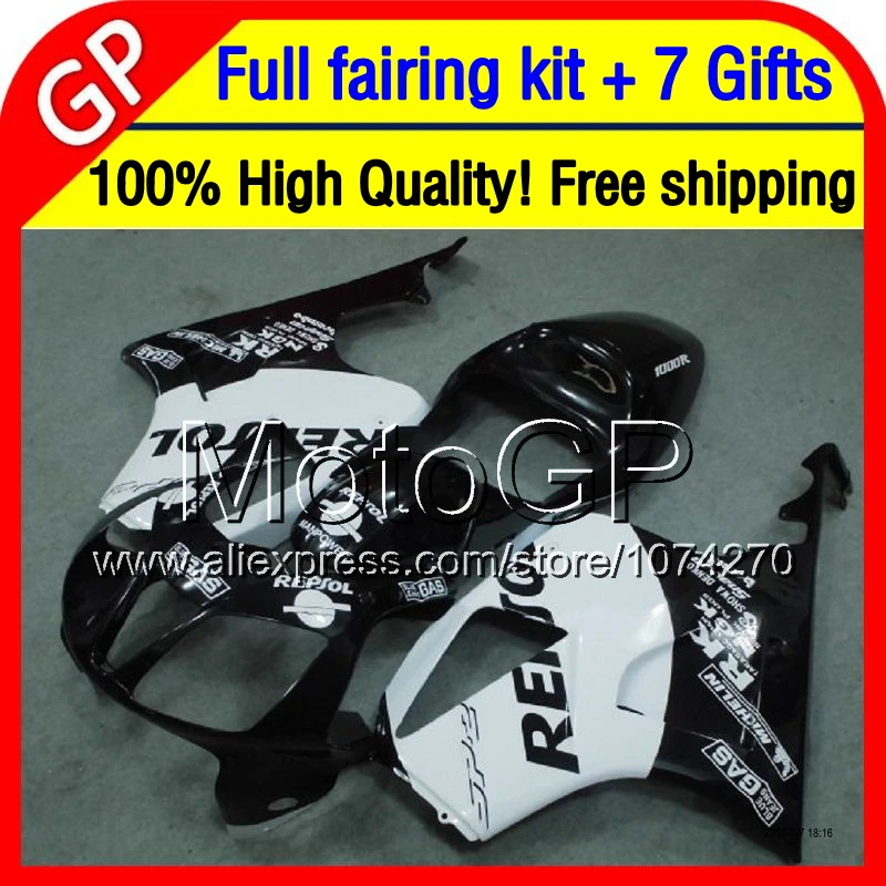 7 подарки + Для HONDA VTR1000 2000 2001 2002 2003 07 Repsol 46PG70 белый VTR1000R RC51 SP1 SP2 RTV1000 VTR 1000 00-07 Черный