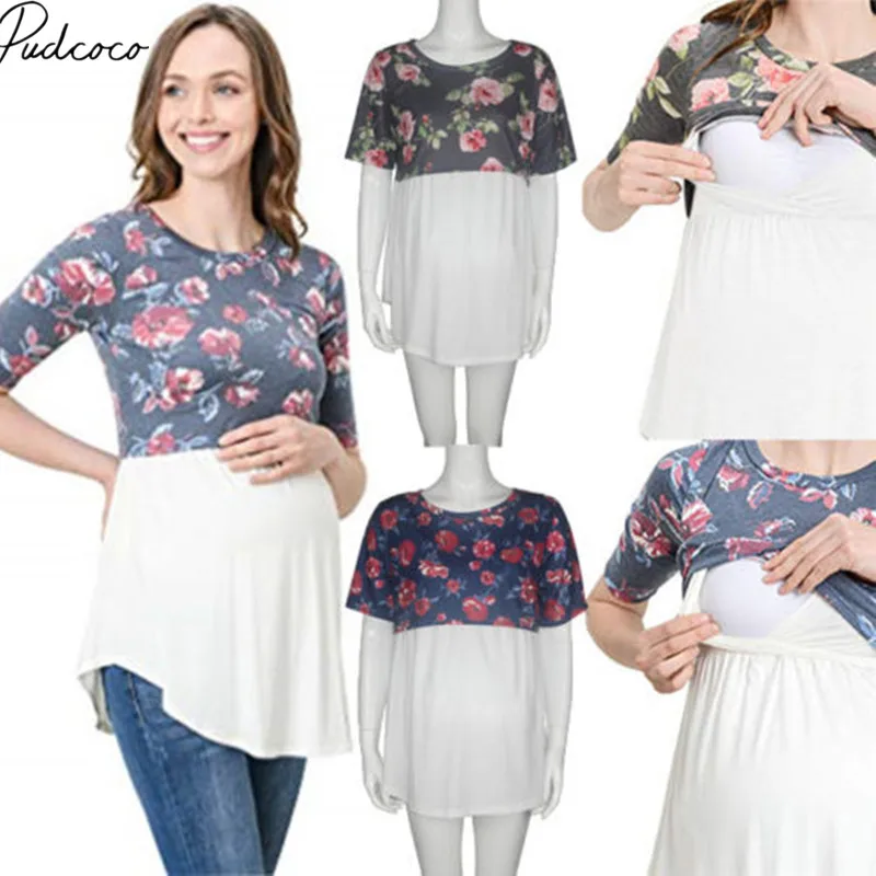 Sleeveless Maternity Nursing Tops Shirts Women Floral Print Mama Pregnancy Blouses Breastfeeding Clothes