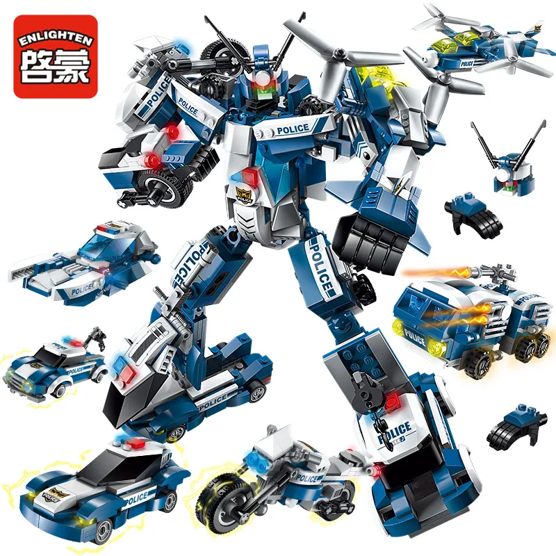 

Enlighten 577PCS 6 IN 1 Robot Toy Building Blocks City Police Bricks Educational Toys for Children Environmentally ABS Material
