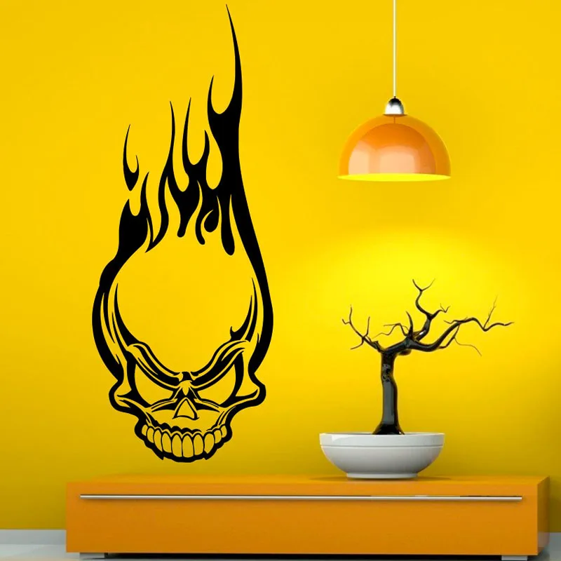 Burning Skull Wall Sticker Vinyl Decal Beautiful Fire Flame Sticker