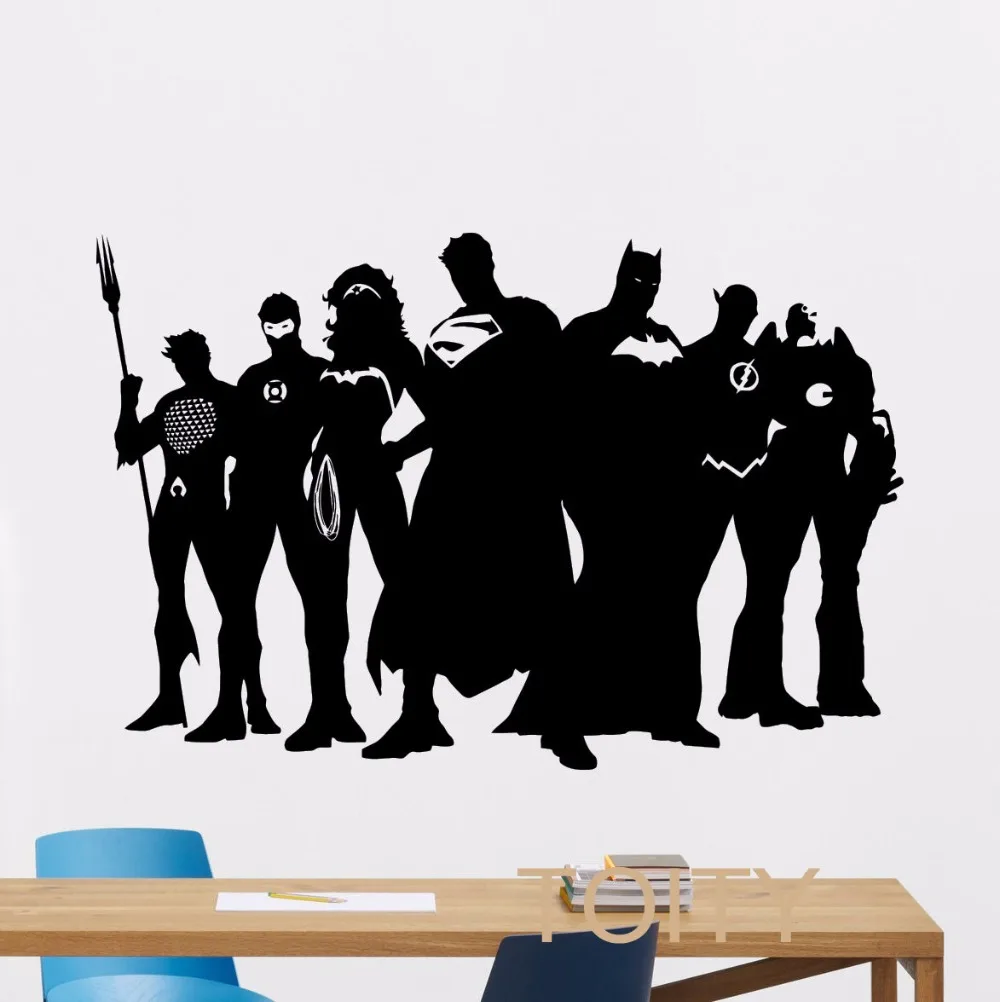 Justice League Wall Vinyl Sticker Superheroes Decal Comics Poster Teen