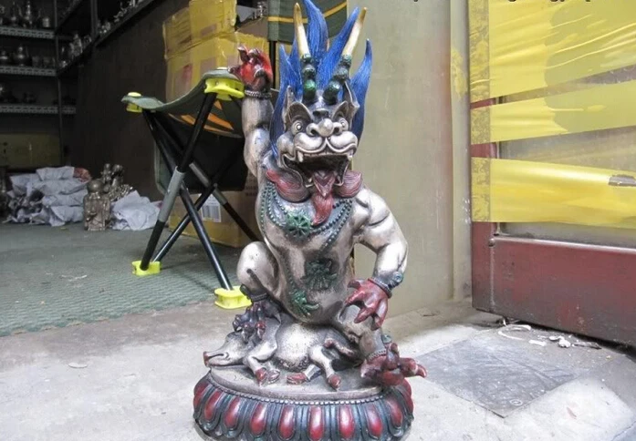 

Fast shipping USPS to USA S2766 Tibet superb Copper Silver painted multicolor Dragon beast Statue