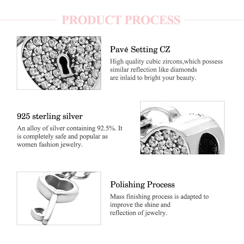 Романтические 925 пробы серебряные бусины с замком в виде сердца подходят к оригинальному браслету Pandora, Женские аксессуары, ювелирные изделия