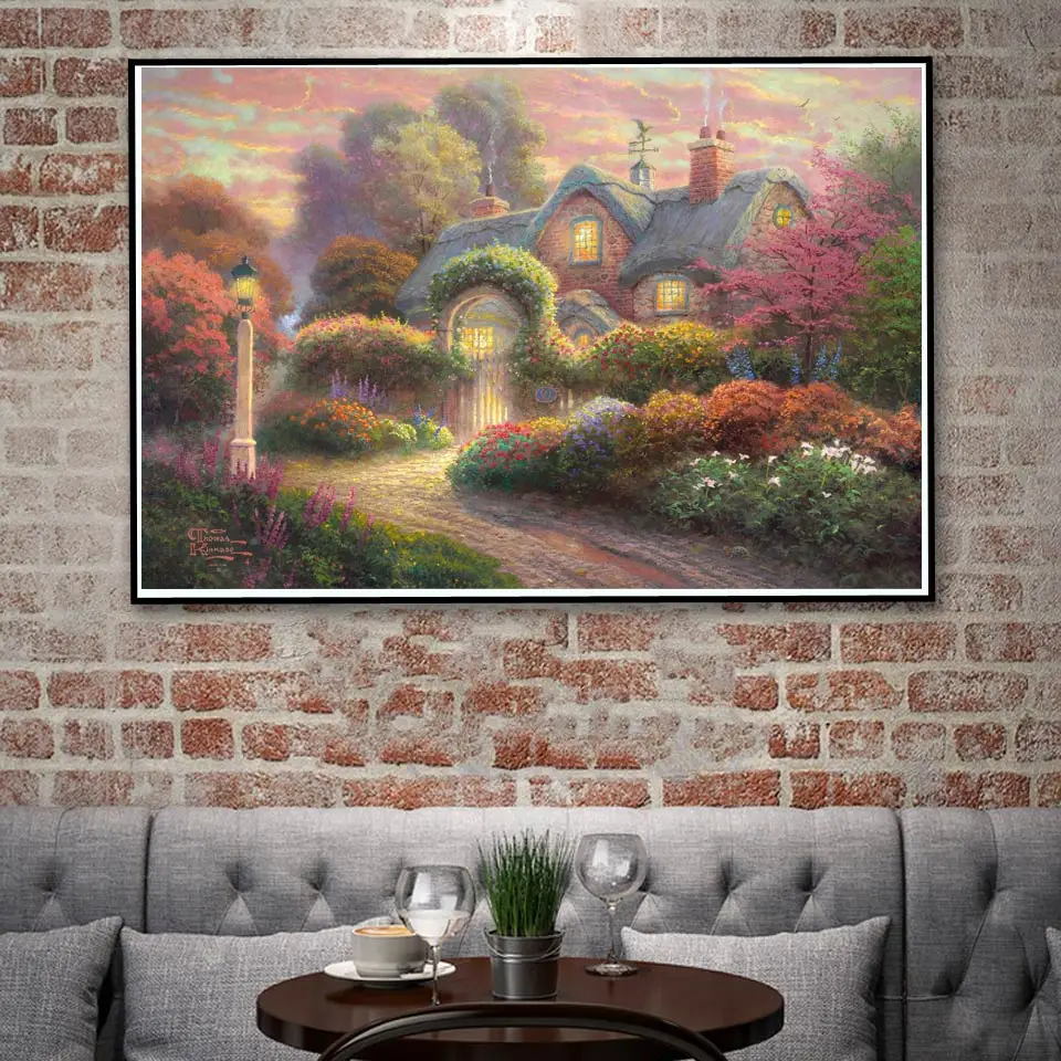 FOOCAME Thomas Kinkade горы природа пейзаж живопись плакат искусство печать украшение из шелка настенные картины для гостиной домашний декор - Цвет: 014