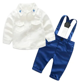 

2018 Autumn 2pcs Kid Baby Boys Clothes Set Long Sleeve Blouse Shirt Tops + Suspender Pants Trousers Winter Baby Clothes 6M-3Y
