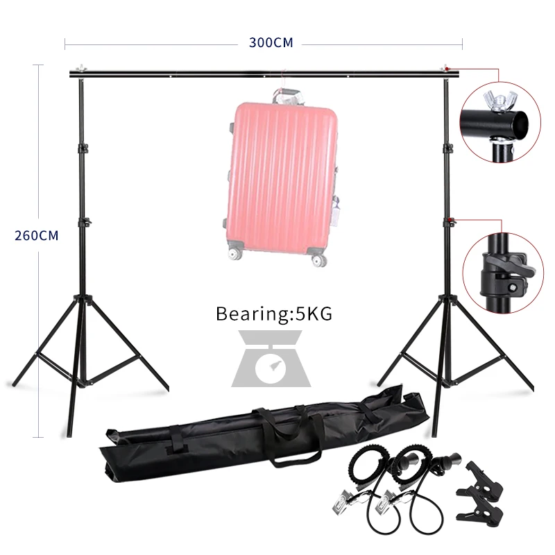 

Background Stand Support System Kit Studio Professinal Photography Photo Backdrops with Carrying Case Clip for Muslins Paper etc