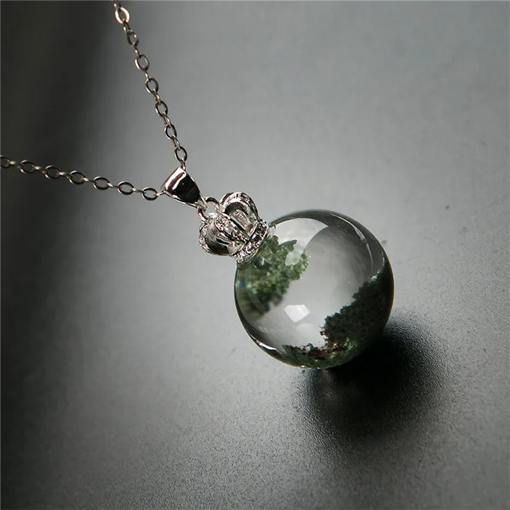 Настоящий натуральный зеленый фантомный кварц Сферический Кристалл для женщин Исцеление Шарм камень кулон 19,5 мм