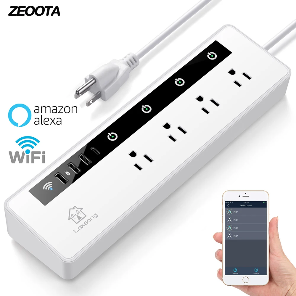 Продажа Сетевой шнур usb розетки США розетки с Тип usb C быстрой зарядки порты 1,5 м удлинитель работать с Alexa и Google дома