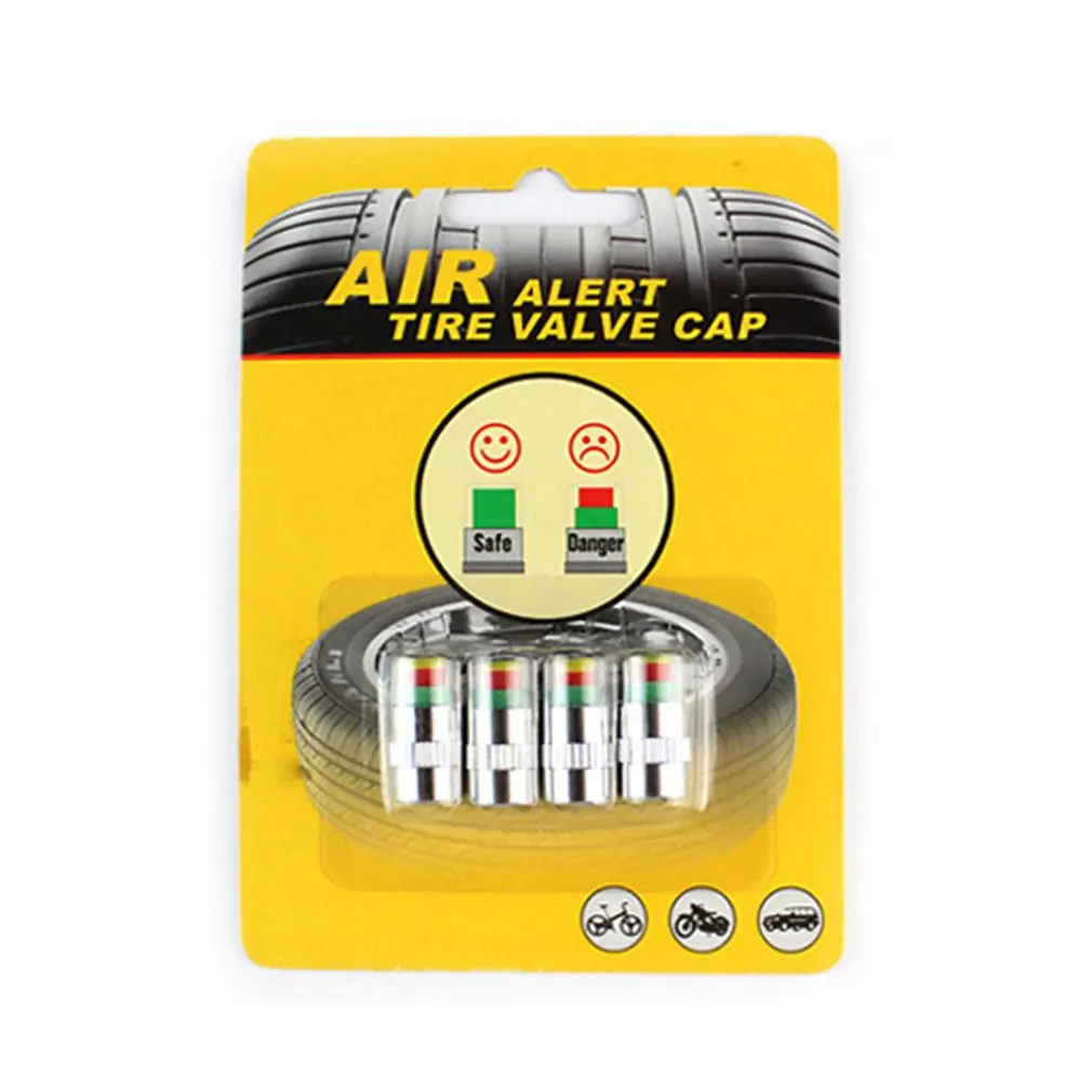 4pcs/set Car Tire Pressure Monitor Valve Stem Caps Air Alert Tire Valve Cap Pressure Sensor Monitor Light Cap Indicator