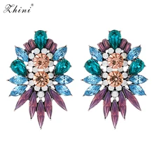 Модные цветные серьги-гвоздики с кристаллами, массивные винтажные стразы, большие элегантные серьги в виде цветка для женщин, ювелирные изделия
