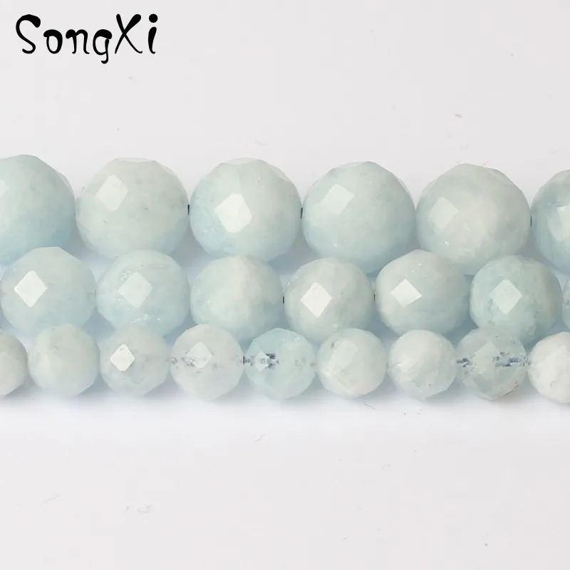 

Natural Faceted Aquamarines Stone Beads DIY Necklace Bracelet Round Loose Spacer Beads For Jewelry Making 6/8/10mm 15 inches