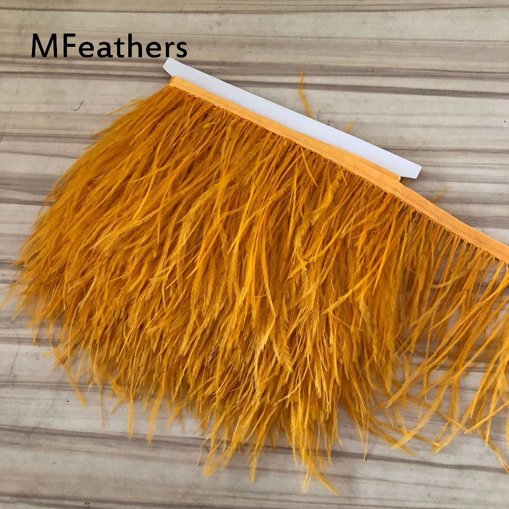 

10 meters Gold Yellow fluffy beautiful ostrich feather trim, with 8-10 cm 10-15cm DIY dress wedding accessories decoration craft