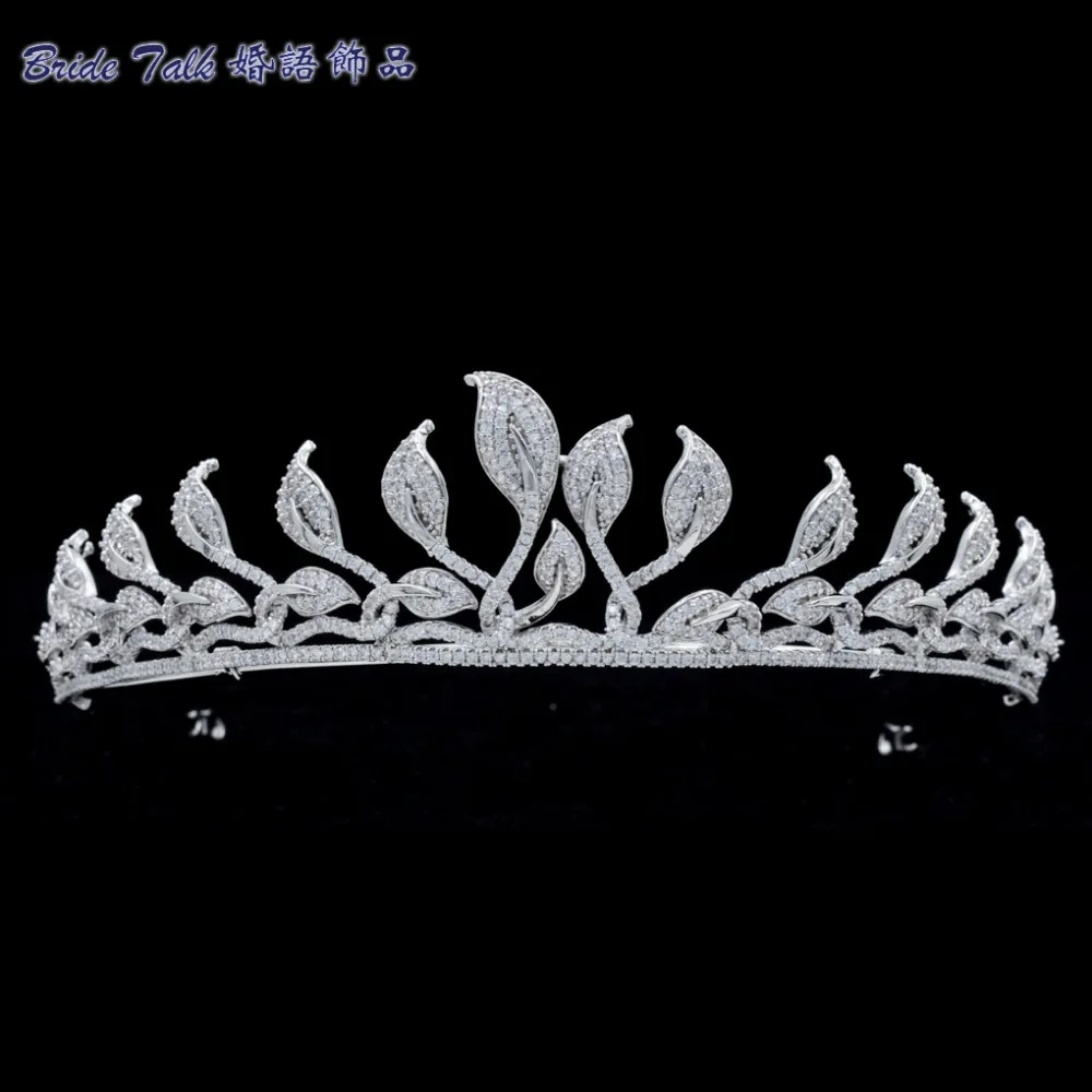  Classic Wedding Brides Leaves Tiara Crown Hair Jewelry Accessories CZ Rhinestone Crystal Tiara Party Jewelry TR16224