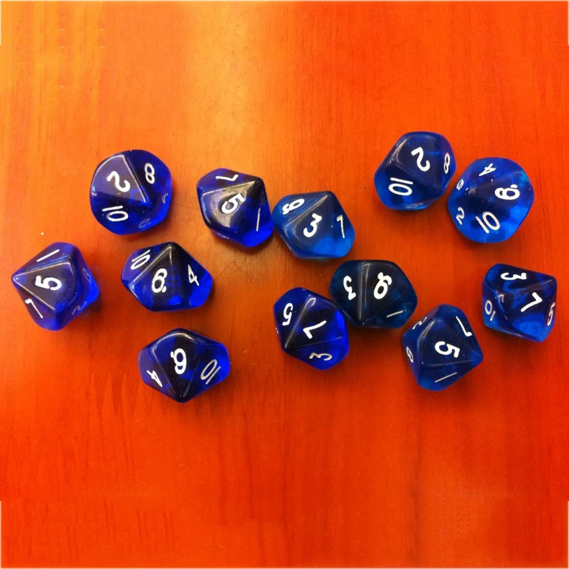 10 Dices Set 10 sided Transparent Blue Dice D10 Ten Playing Games Sides
