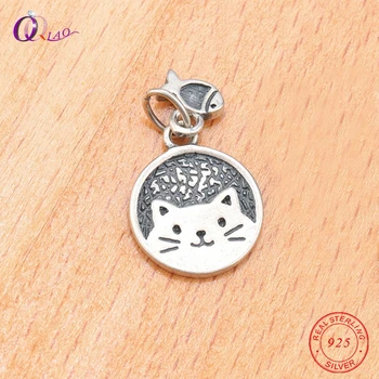 

One piece 14.8*12.3*1.3mm 925 sterling silver handmade charms cat & fish Pendant silver charm animal pendant For Jewelry making