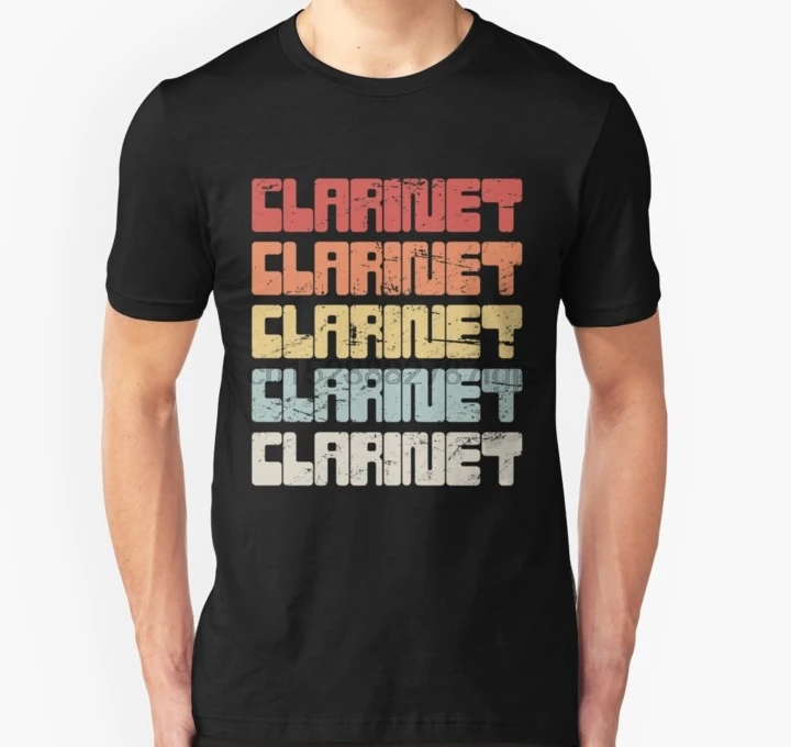 

Men tshirt Short sleeve Vintage 70s CLARINET Text Unisex T Shirt Women t-shirt