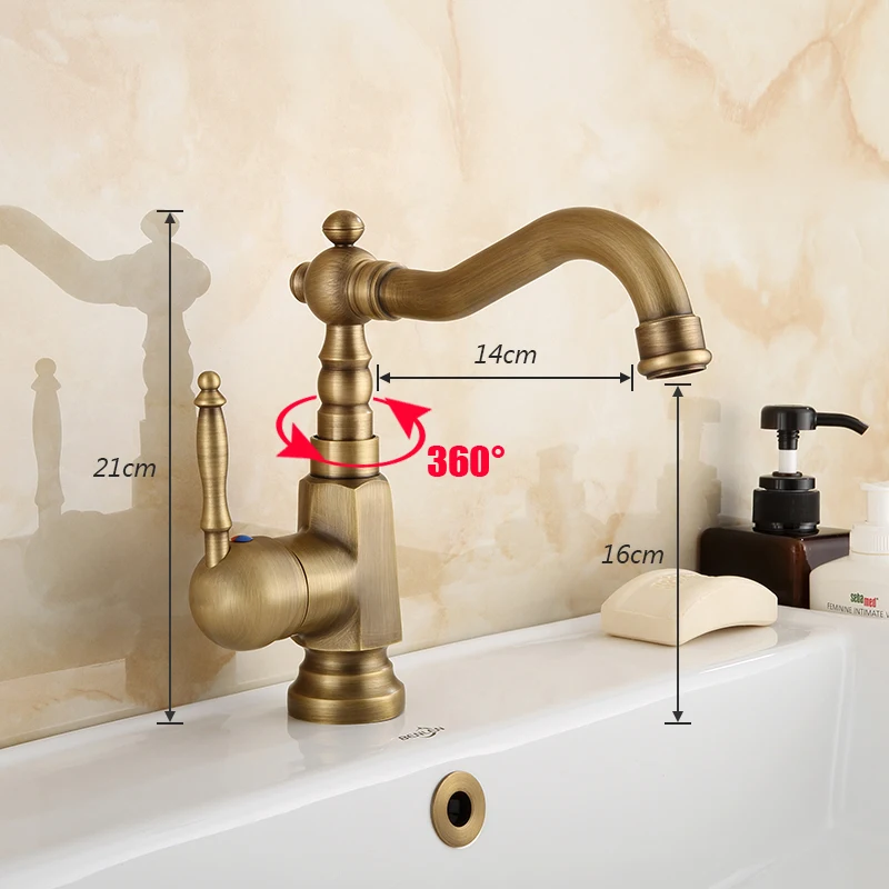 Antique Brass Single Handle Basin Faucet Deck Mount Bathroom Faucet Vanity Vessel Sinks Mixer Tap KD545
