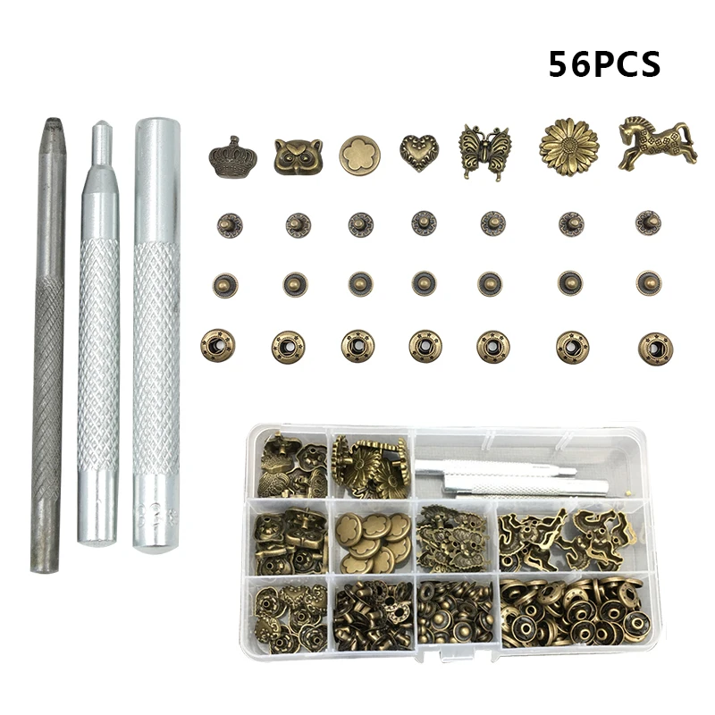 

HaoFa 56pcs Metal Snap Buttons Press Studs Kits Snaps Kit For Leather, Jacket, Jeans Wear, Bracelet, Bags Snaps Fasteners