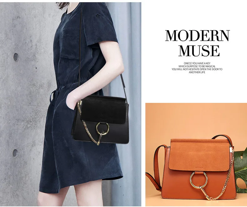 100% Genuine Leather Women Shoulder Bags Famous Brand Metal Ring Chains Women Crossbody Bags Retro Natural Leather Lady Handbag (13)