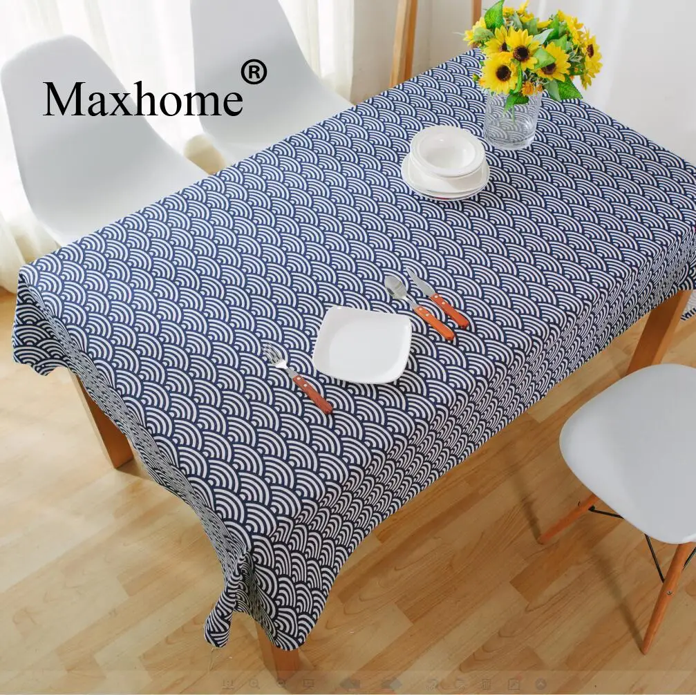 Buy Japanese Blue Waves Cotton Linen Table Cloth Retro
