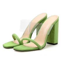 Для женщин Роскошные 11,5 см высокие каблуки Фетиш босоножки из ПВХ женские Дешевые Блок каблуки зеленый обувь с открытым носком женский прозрачный красные туфли-лодочки