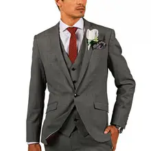 Одна пуговица Серый Жених Смокинги друзей жениха мужской блейзер выпускные костюмы на заказ(пиджак+ брюки+ жилет+ галстук) K: 297