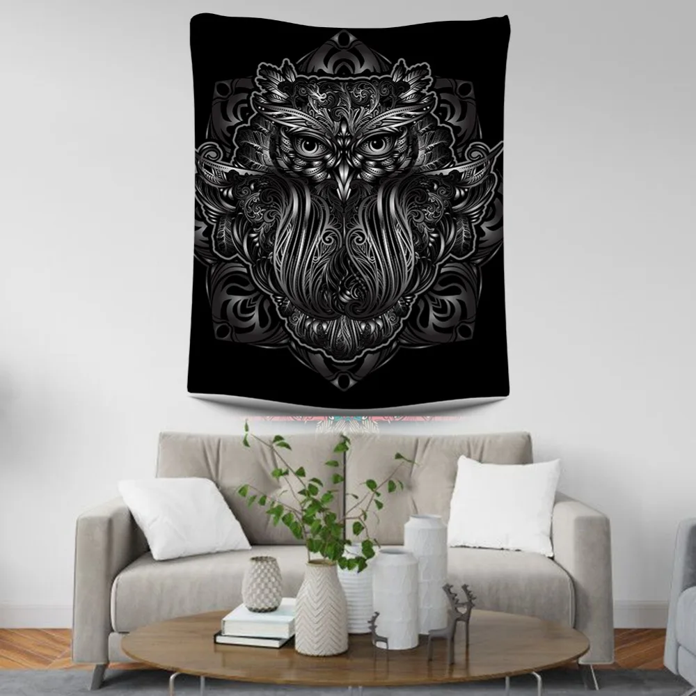 Настенный гобелен с изображением совы, Ловец снов, настенный гобелен, настенный художественный ковер с изображением совы и мандалы