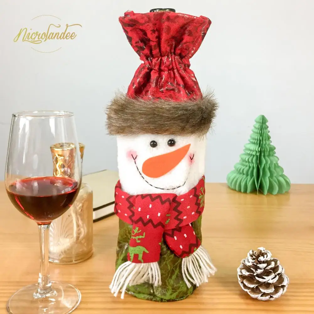 

NICROLANDEE Christmas Wine Bottle Cover Snowman Stocking Gift Holders Xmas Navidad Decor New YearHome Party New Decoration DIY