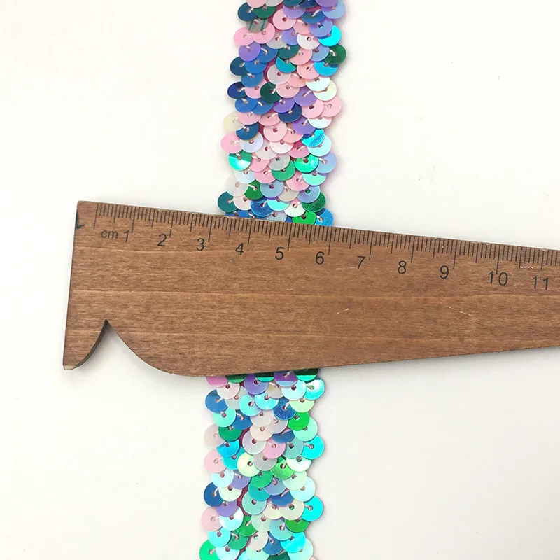 8cm Elastic Sequin Ribbon, 3-color ombre sequin border ribbon trim