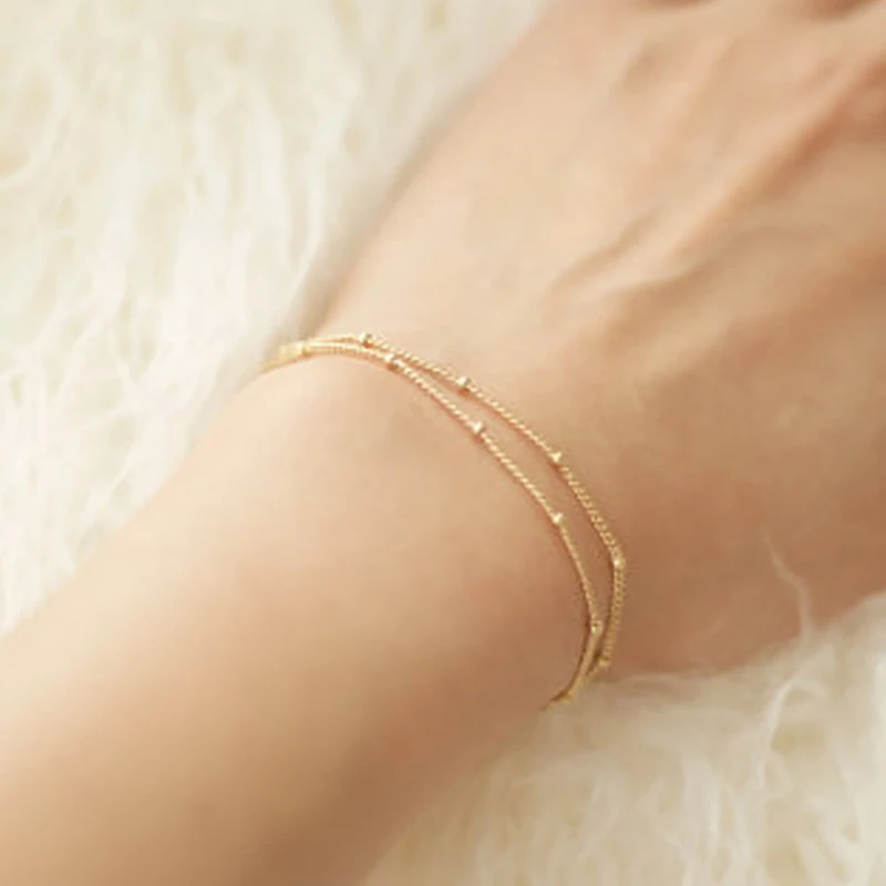 

Summer bracelets & bangles Dainty Double-Layer, Satellite Chain, Gold Bracelet Wedding Gift SL038