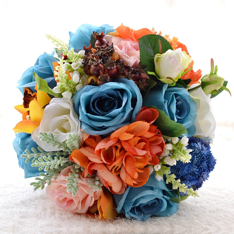 

Sweet Blue Champagne Camellia Bridal Bridesmaid Flower Wedding Bouquet Artificial Flower Rose Bouquet Natural Bridal Bouquets