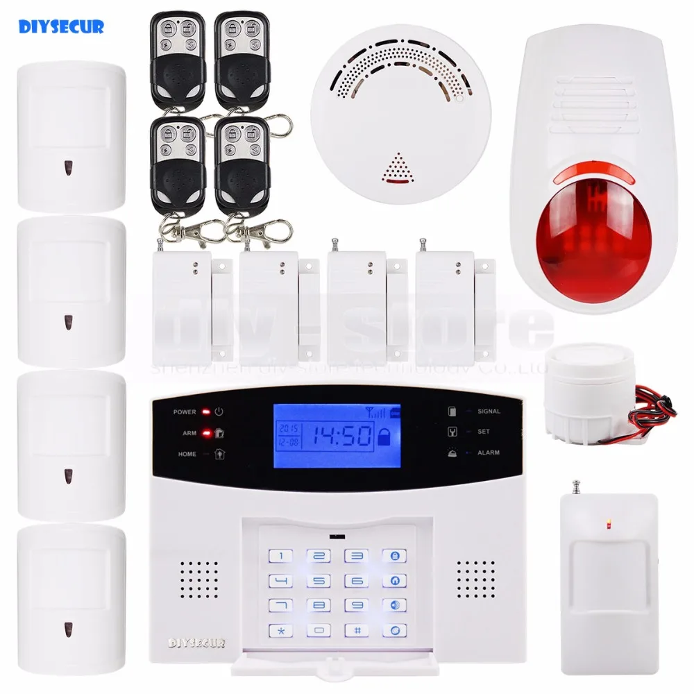 

DIYSECUR LCD Wireless & Wired GSM SMS Home Security Alarm System + 4 Pet Friendly PIR + Wireless Flash Siren + Smoke Sensor