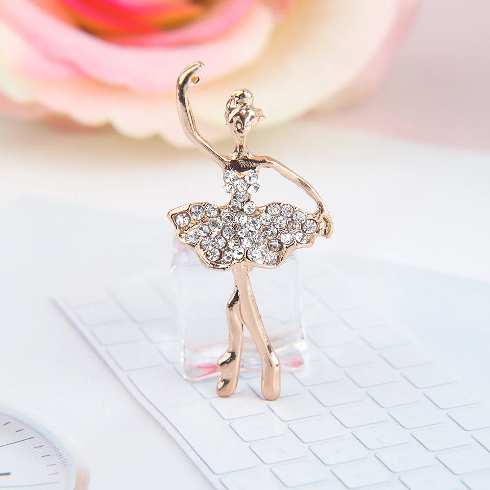 

1Pc Full Rhinestone Brooch Fashion Gold/Silver Ballerina Elegant Dancing Girl Collar Lapel Pins for Women Jewelry Good Gift