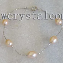 Розовый Пресноводный Культивированный жемчуг браслет цепь