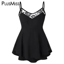 PlusMiss плюс Размеры XXXXXL пикантные цветочное кружево черный Peplum Cami Топы Для женщин Одежда большого размера Для летних вечеринок жилеты XXXXL XXXL