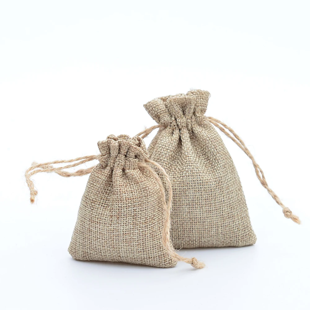 Ручной работы джутовые мешки со шнурком льняная Подарочная сумка Свадебные сувениры сумочки для ювелирных украшений изготовление на