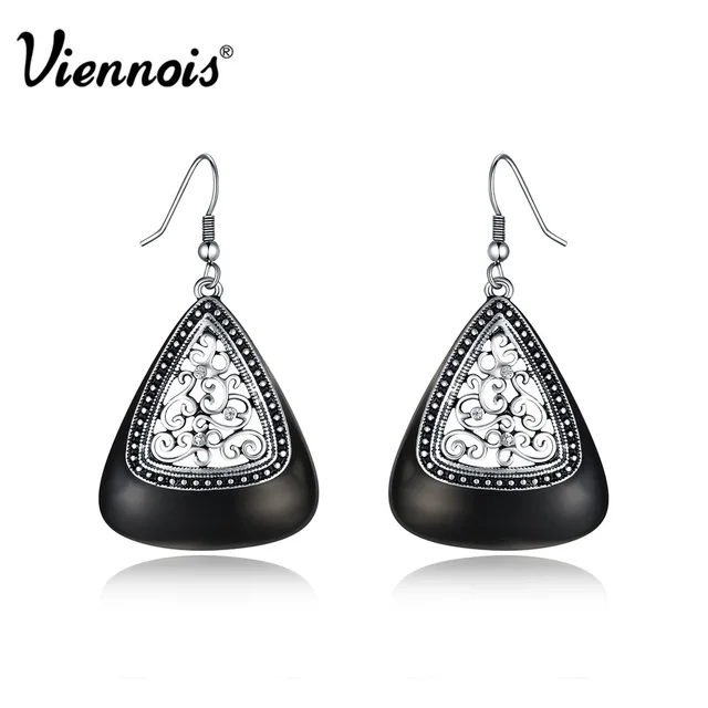 Viennois Retro Hollow Out Dangle Earrings For Woman Rhinestone Green Viennois Retro Hollow Out Dangle Earrings For Woman Rhinestone Green Black Enamel Craft Vintage Drop
