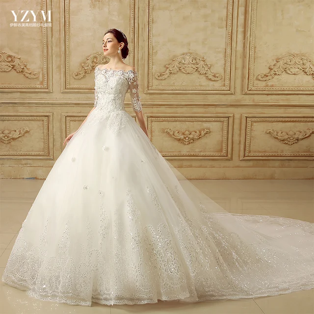 US Iraq drunk bride wedding dress clothes 2015 new retro word shoulder Slim lace sleeves