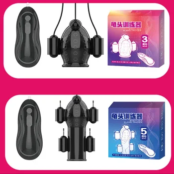 Electric Shock Glans Vibrators Ring For Male Masturbator Penis Delay Lasting Trainer Massager With 5 Caps Adult Sex Toy For Men 4