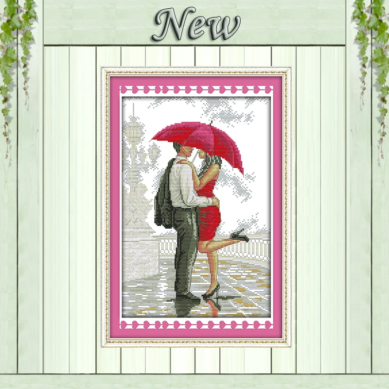 

A romantic walking in the rain lovers Painting Counted Print on canvas DMC 14CT 11CT Cross Stitch Needlework Kits embroidery Set