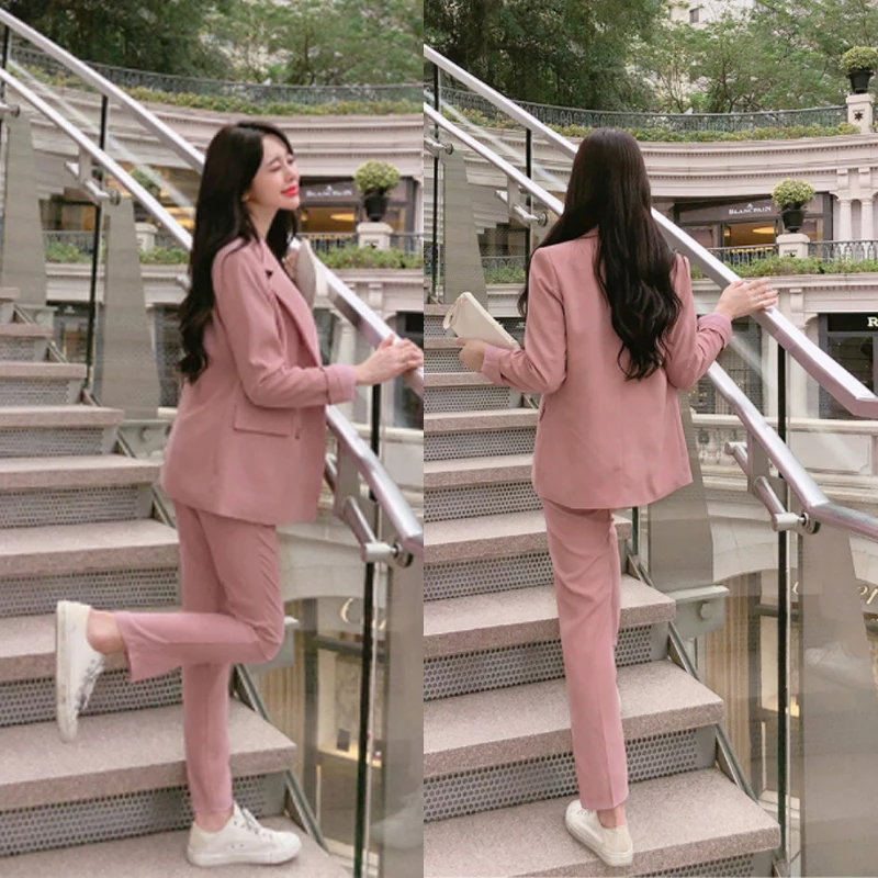 

Women's suit spring and summer newfashion pink casual fashion temperament small suit women's jackett loose wild two-piece