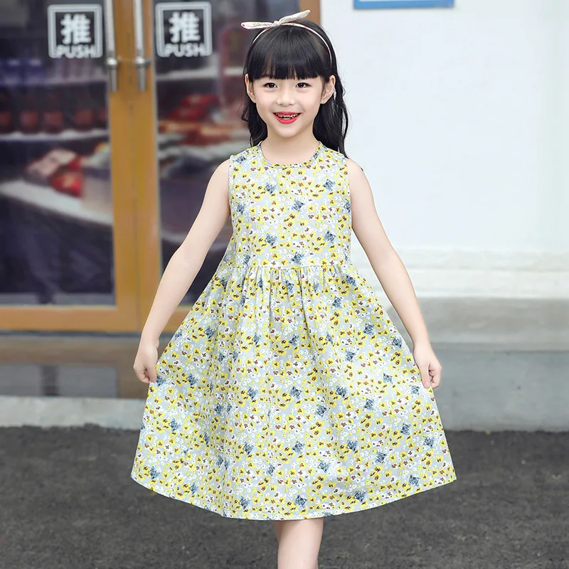 

Summer Girls Dresses Kids Cotton Floral Print Clothes Children Sleeveless Dress 2-10 Years Baby Girl Princess Dress Outfit